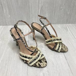 Zara Woman Raffia Fringe Snakeskin Stiletto Sz 6.5